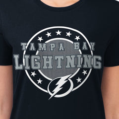 Tampa Bay Lightning G-III 4Her by Carl Banks Women's Super-Slim Lightweight Pinstripe Circle Graphic T-Shirt Navy