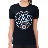 Winnipeg Jets G-III 4Her by Carl Banks Women's Super-Slim Lightweight Pinstripe Circle Graphic T-Shirt Navy