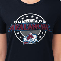 Colorado Avalanche G-III 4Her by Carl Banks Women's Super-Slim Lightweight Pinstripe Circle Graphic T-Shirt Navy