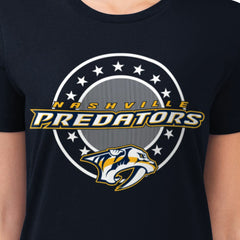 Nashville Predators G-III 4Her by Carl Banks Women's Super-Slim Lightweight Pinstripe Circle Graphic T-Shirt Navy