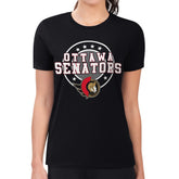 Ottawa Senators G-III 4Her by Carl Banks Women's Super-Slim Lightweight Pinstripe Circle Graphic T-Shirt Black
