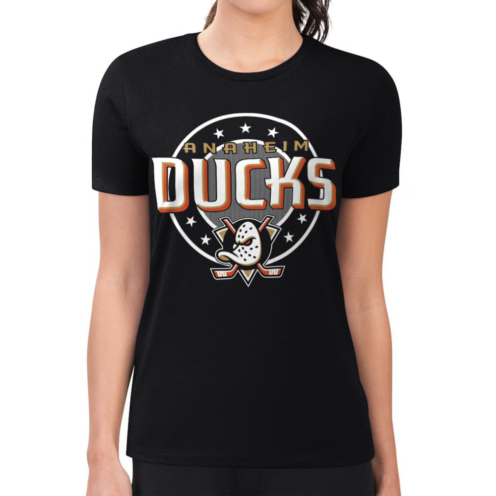 Anaheim Ducks G-III 4Her by Carl Banks Women's Super-Slim Lightweight Pinstripe Circle Graphic T-Shirt Black