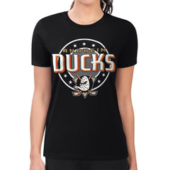 Anaheim Ducks G-III 4Her by Carl Banks Women's Super-Slim Lightweight Pinstripe Circle Graphic T-Shirt Black