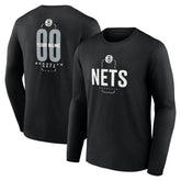 Brooklyn Nets Center Court Name & Number Custom Long Sleeve T-Shirt - Black on sale