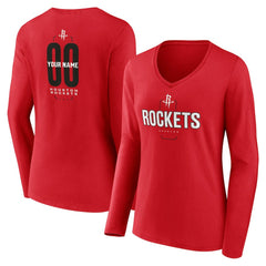 Houston Rockets Women's Center Court Name & Number Custom Long Sleeve V-Neck T-Shirt - Red shop