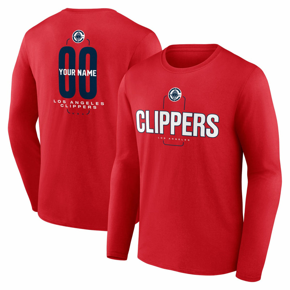LA Clippers Center Court Name & Number Custom Long Sleeve T-Shirt - Red cheap