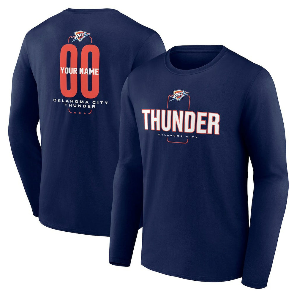 Oklahoma City Thunder Center Court Name & Number Custom Long Sleeve T-Shirt - Navy cheap