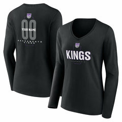 Sacramento Kings Women's Center Court Name & Number Custom Long Sleeve V-Neck T-Shirt - Black online