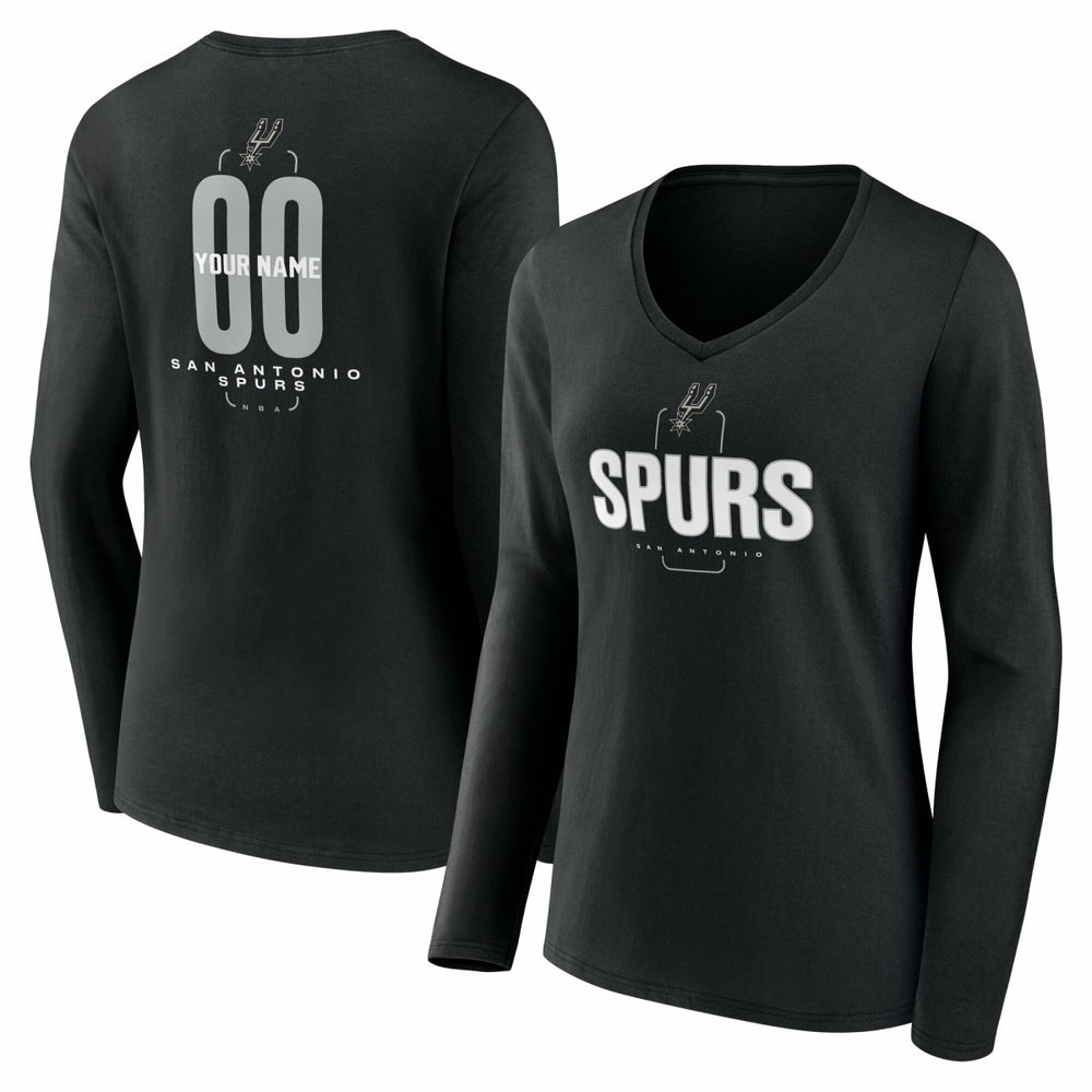 San Antonio Spurs Women's Center Court Name & Number Custom Long Sleeve V-Neck T-Shirt - Black on sale