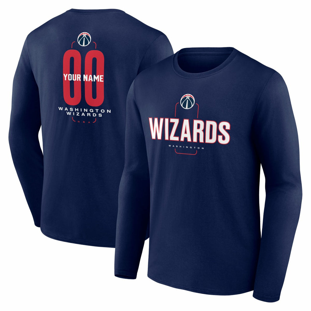 Washington Wizards Center Court Name & Number Custom Long Sleeve T-Shirt - Navy outlet