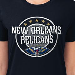 New Orleans Pelicans G-III 4Her by Carl Banks Women's Super-Slim Lightweight Pinstripe Circle Graphic T-Shirt - Navy on sale