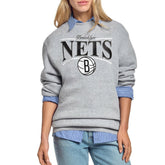 Brooklyn Nets Starter Women's Arch Stripe Fleece Crewneck Sweatshirt - Gray discount