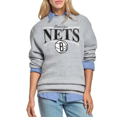 Brooklyn Nets Starter Women's Arch Stripe Fleece Crewneck Sweatshirt - Gray discount