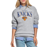 New York Knicks Starter Women's Arch Stripe Fleece Crewneck Sweatshirt - Gray for sale