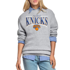 New York Knicks Starter Women's Arch Stripe Fleece Crewneck Sweatshirt - Gray for sale