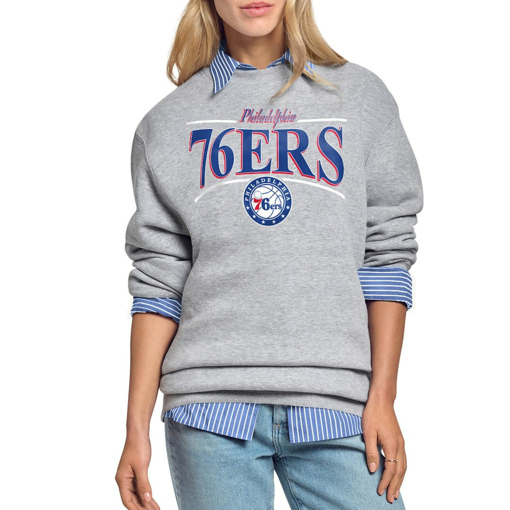 Philadelphia 76ers Starter Women's Arch Stripe Fleece Crewneck Sweatshirt - Gray on sale