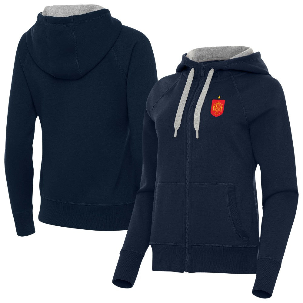 Spain National Team Antigua Women's Takeover Fleece Raglan Full-Zip Hoodie - Navy sale