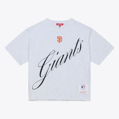 San Francisco Giants Women's Script Cropped Boxy T-Shirt - Heather Gray | Mitchell & Ness