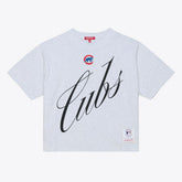 Chicago Cubs Women's Script Cropped Boxy T-Shirt - Heather Gray | Mitchell & Ness