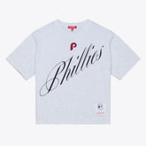 Philadelphia Phillies Women's Script Cropped Boxy T-Shirt - Heather Gray | Mitchell & Ness