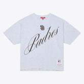 San Diego Padres Women's Script Cropped Boxy T-Shirt - Heather Gray | Mitchell & Ness