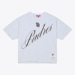 San Diego Padres Women's Script Cropped Boxy T-Shirt - Heather Gray | Mitchell & Ness