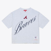 Atlanta Braves Women's Script Cropped Boxy T-Shirt - Heather Gray | Mitchell & Ness