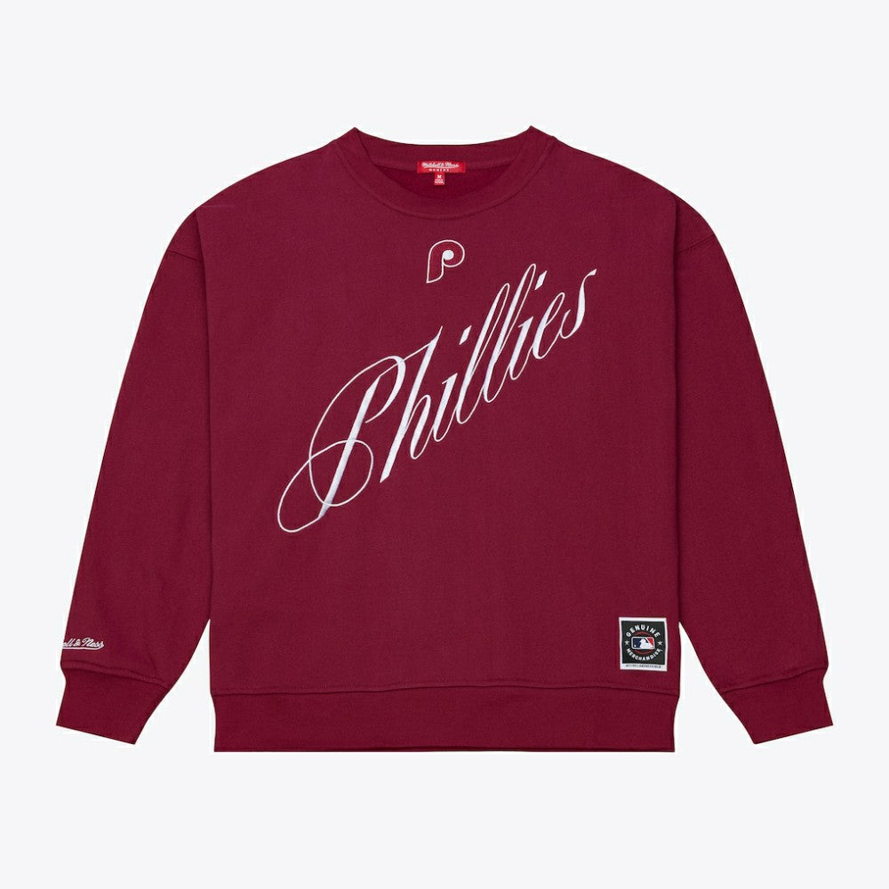 Philadelphia Phillies Women's Script Sweatshirt - Burgundy | Mitchell & Ness