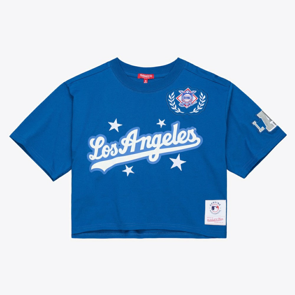 Los Angeles Dodgers Women's Pep Rally Cropped Boxy T-Shirt - Royal | Mitchell & Ness