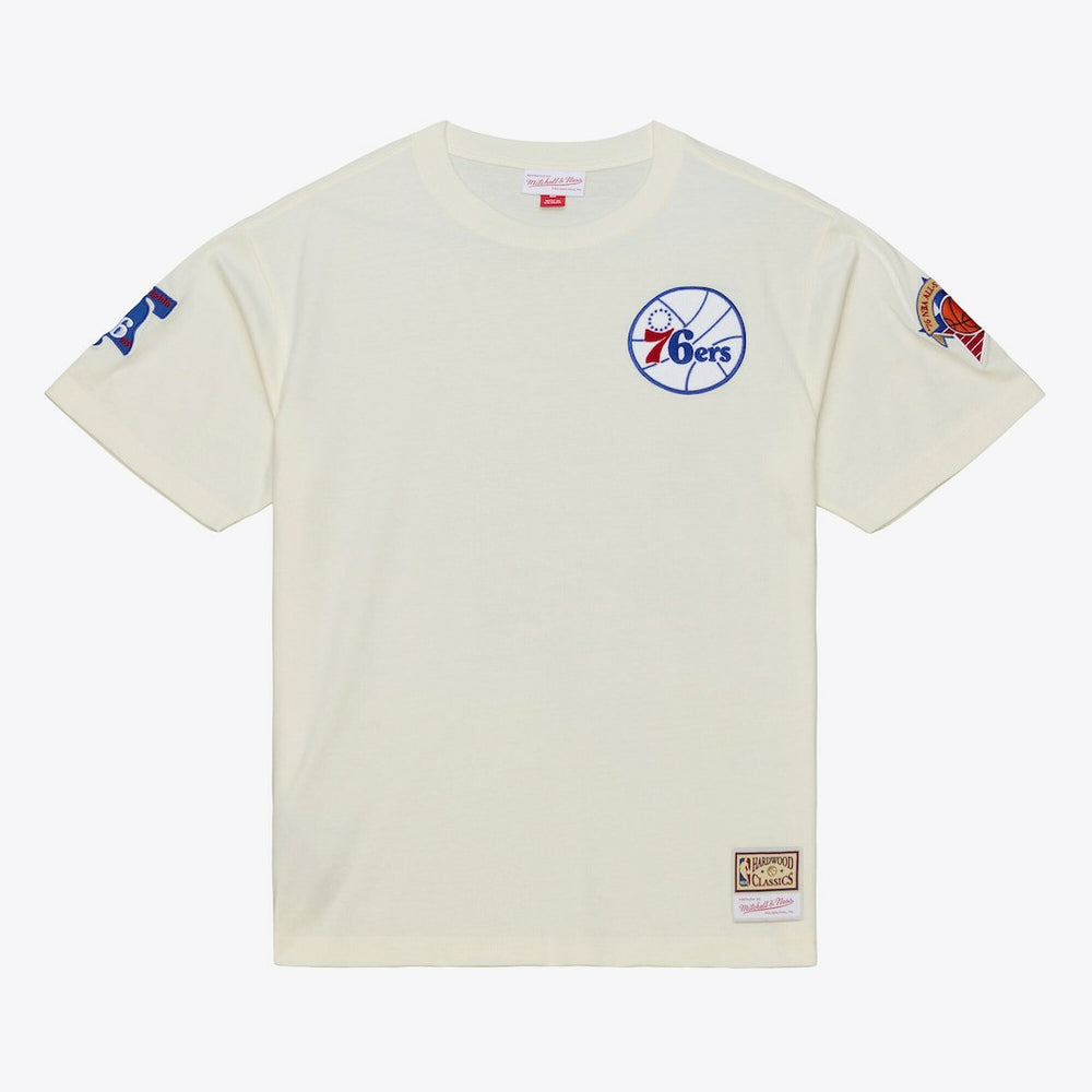 Philadelphia 76ers Hardwood Classics Chainstitch Premium T-Shirt - Cream | Mitchell & Ness discount