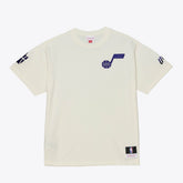Utah Jazz Hardwood Classics Chainstitch Premium T-Shirt - Cream | Mitchell & Ness online