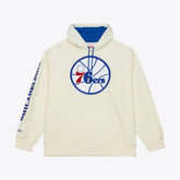Philadelphia 76ers Hardwood Classics Chainstitch Premium Fleece Hoodie - Cream | Mitchell & Ness for sale