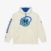 Dallas Mavericks Hardwood Classics Chainstitch Premium Fleece Hoodie sale - Cream | Mitchell & Ness for sale