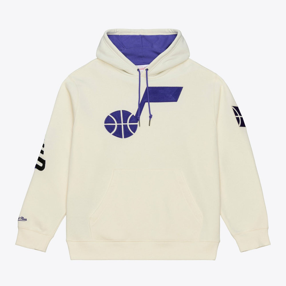Utah Jazz Hardwood Classics Chainstitch Premium Fleece Hoodie - Cream | Mitchell & Ness outlet