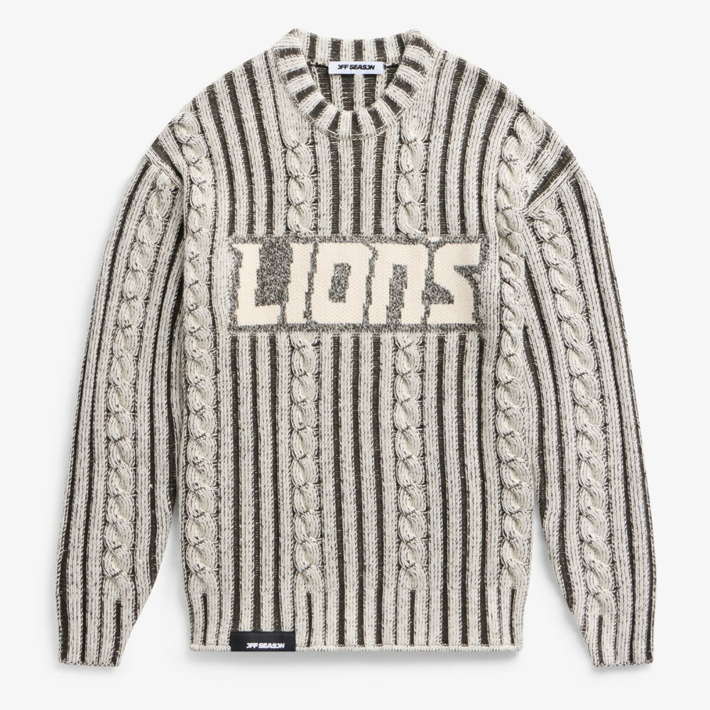 Detroit Lions Off Season x NFL Unisex Cable Knit Sweater - Cream/Gray cheap