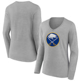 Buffalo Sabres Women's Primary Logo Long Sleeve V-Neck T-Shirt Gray