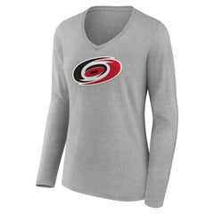 Carolina Hurricanes Women's Primary Logo Long Sleeve V-Neck T-Shirt Gray