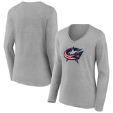 Columbus Blue Jackets Women's Primary Logo Long Sleeve V-Neck T-Shirt Gray