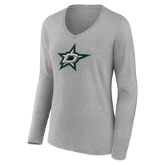 Dallas Stars Women's Primary Logo Long Sleeve V-Neck T-Shirt Gray