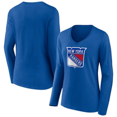 New York Rangers Women's Primary Logo Long Sleeve V-Neck T-Shirt Blue