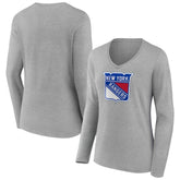 New York Rangers Women's Primary Logo Long Sleeve V-Neck T-Shirt Gray