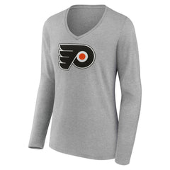 Philadelphia Flyers Women's Primary Logo Long Sleeve V-Neck T-Shirt Gray
