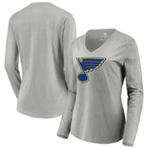 St. Louis Blues Women's Primary Logo Long Sleeve V-Neck T-Shirt Gray