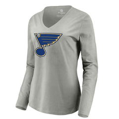 St. Louis Blues Women's Primary Logo Long Sleeve V-Neck T-Shirt Gray