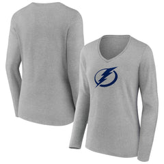Tampa Bay Lightning Women's Primary Logo Long Sleeve V-Neck T-Shirt Gray