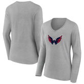 Washington Capitals Women's Primary Logo Long Sleeve V-Neck T-Shirt Gray