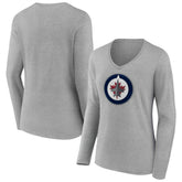 Winnipeg Jets Women's Primary Logo Long Sleeve V-Neck T-Shirt Gray