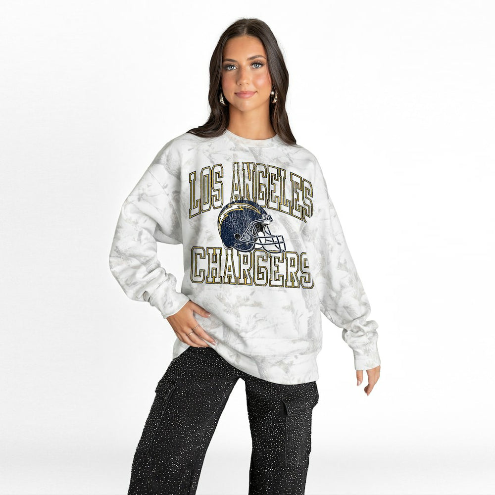 Los Angeles Chargers Gameday Couture Women's Whiteout Oversized Premium Fleece Sweatshirt - Arctic Camo cheap