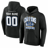 Los Angeles Dodgers 2025 World Series Champions Custom Name & Number Hoodie - Black
