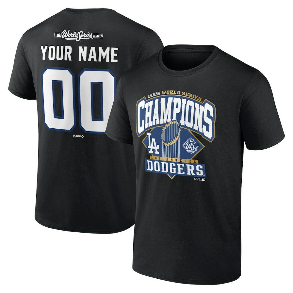 Los Angeles Dodgers 2025 World Series Champions Custom Name & Number T-Shirt - Black